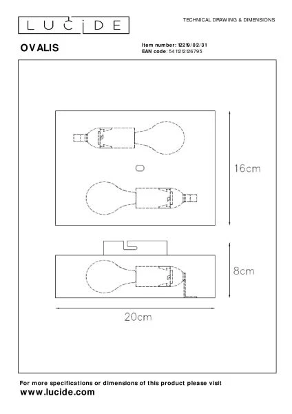 Lucide OVALIS - Wandleuchte - 2xE14 - Weiß - TECHNISCH